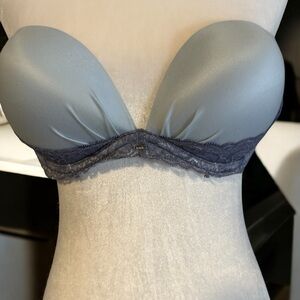 Victoria's‎ Secret Blue Strapless Satin Cup Lace Bra with Molded Cups 36B